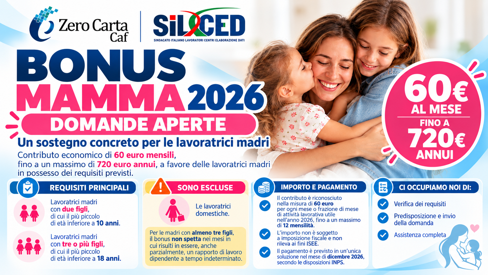 Bonus Mamme 2026: requisiti, 720 euro e scadenza domanda